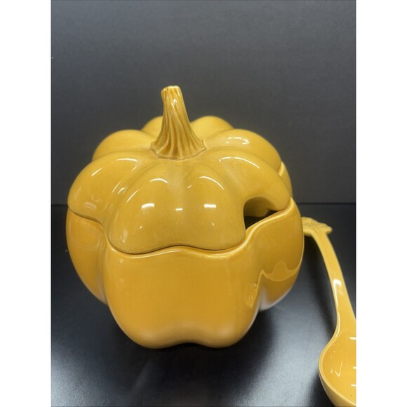 Large Ceramic Pumpkin Tureen With Ladle - Picture 3 of 11